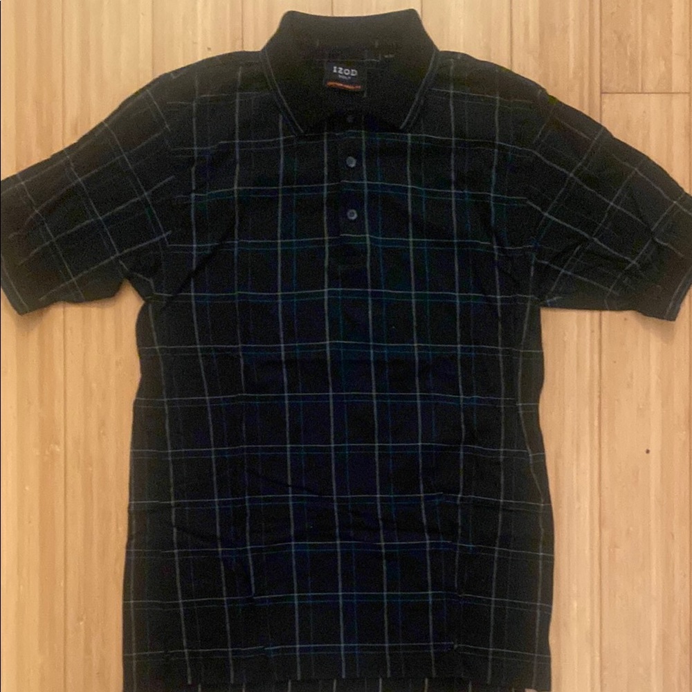 Izod Black and Blue Checkered Polo Shirt